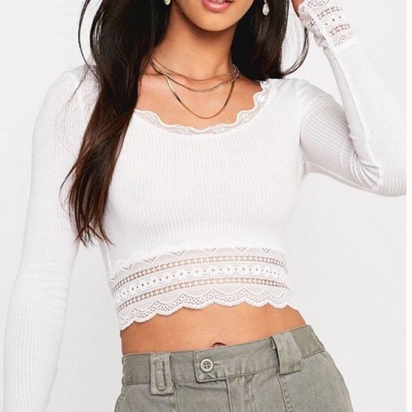Urban Outfitters Tops - ⭐️ Urban Outfitters White Lace Trim Long Sleeve Top